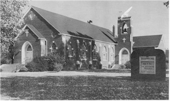 A monochrome image of the new Church.